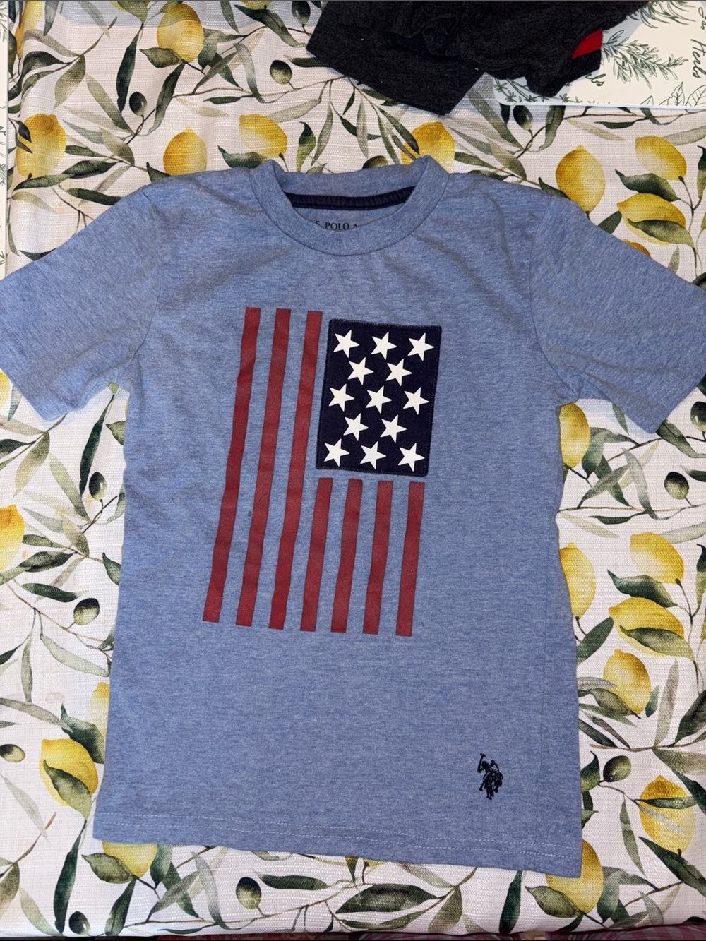 U.S. Polo Assn. Boys American Flag Graphic Tee - Blue Heather sz 5/6 EUC